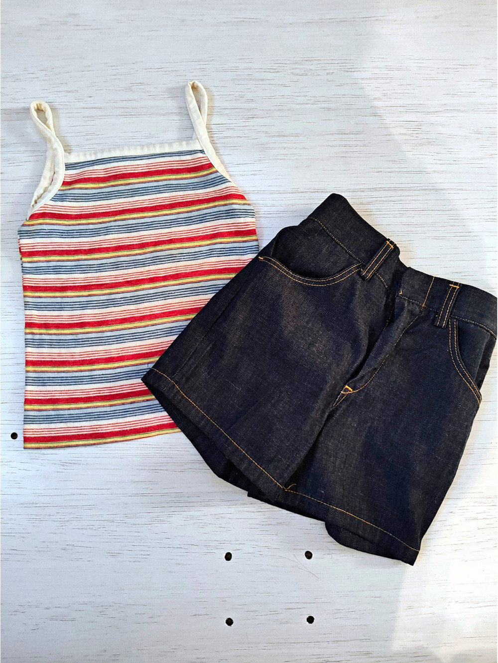 Vintage Health-tex Girls Size 8 Blue Denim Shorts & Striped Top Outfit Set
